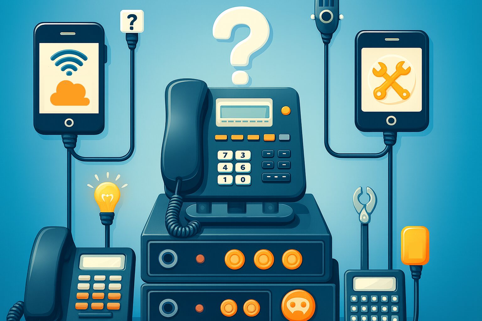 Agente de contact center atendiendo a un cliente con tecnología omnicanal y pantallas digitales, en un entorno corporativo con tonos naranja y negro.